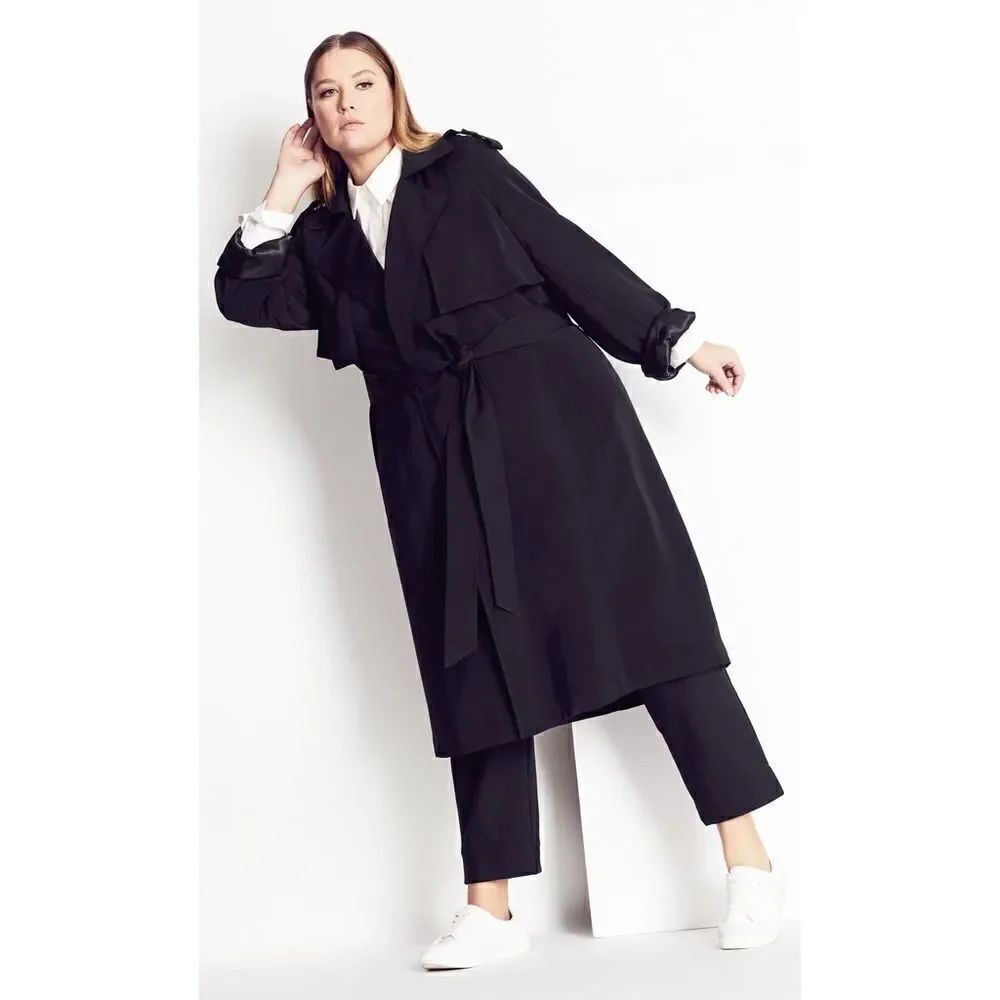 Refinity Women's Tranch Rhythm Trench Coat Black Extra Small Plus Size 16 NWT